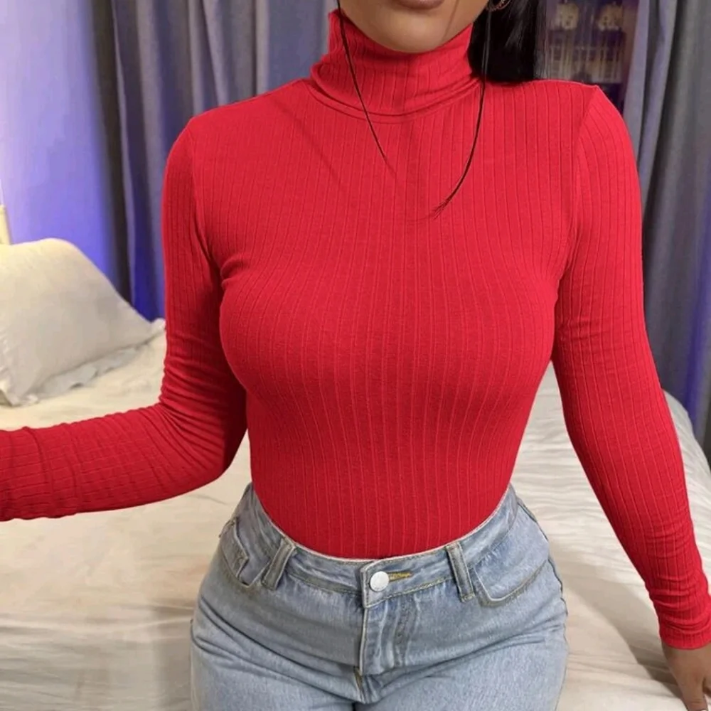 SHEIN | Tops | Red Form Fitting Long Sleeve Turtle Neck | Poshmark